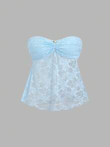 Sweetra Top a fascia con balze in pizzo floreale da donna - Multicolore - Visualizzare 5