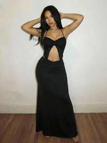 Slaydiva 早春新款，春夏音乐节，情人节，复活节休闲风，简约基础款，Y2K街头甜美风，畅销款，日常约会，辣妹风，性感，运动时尚风，交叉腰伞裙，A字裙，黑色半身裙，女士半身裙 -A - 黑色 - 查看 3