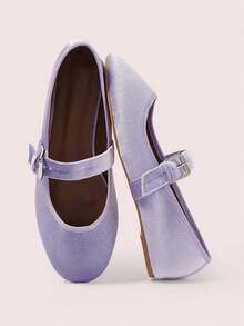 CUCCOO DOLLMOD Women's Shoes Cornflower Blue Round Toe Velvet Flats - Light purple - View 2