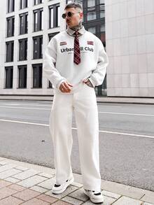 Artur Kramer 1 件男士时尚正义兄弟水洗牛仔阔腿休闲宽松牛仔裤 - 白色 - 查看 1