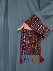 Al Najma Plus Size Women Floral Patchwork Pocket Tassel Design Loose Casual Dress - Blue - View 6