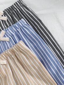 SHEIN 3件套男女宝宝通用服装，男宝宝休闲可爱百搭条纹缎带装饰松紧腰裤套装 - 彩色 - 查看 5