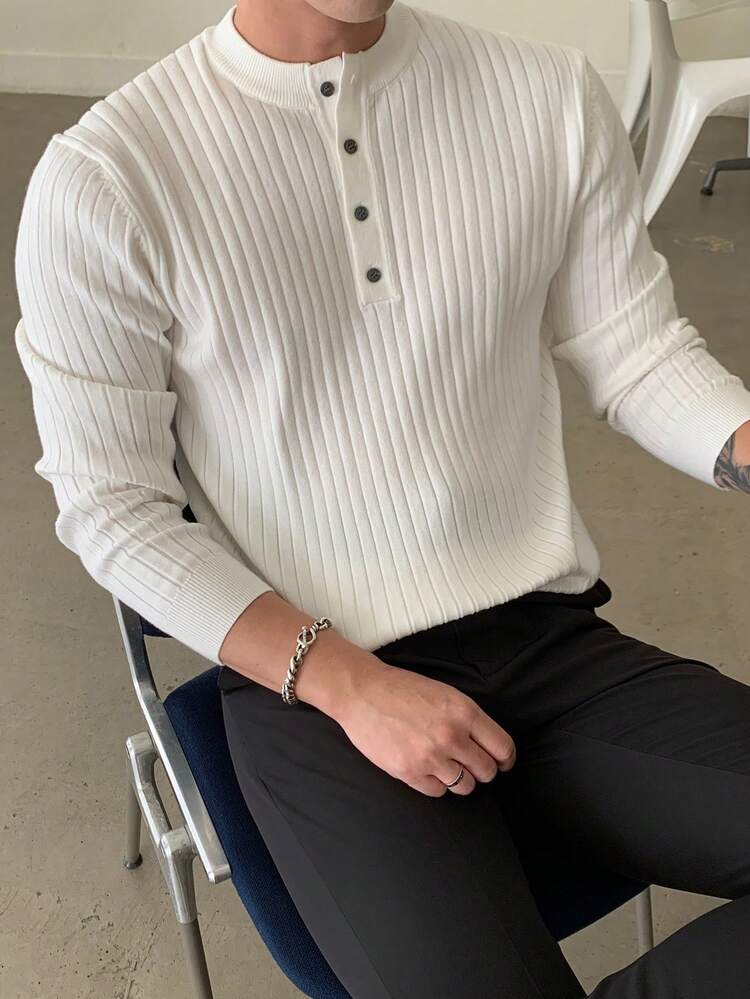 Pull d'automne tricoté côtelé à demi-bouton pour homme