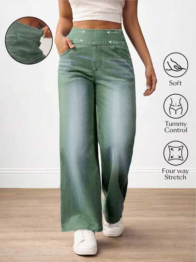 Flexra 大码女式高腰口袋阔腿宽松休闲百搭牛仔裤