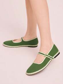 CUCCOO DOLLMOD 女士经典绿色撞色单条纹平底鞋 - 綠色 - 查看 3