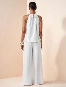 Zivah 2026 Modern Commuter Minimalist Style Pleated Front Top With Pockets & Long Pants Set - White - View 2