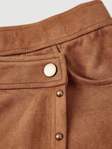 SHEIN MOD Falda-pantalón de unicolor con bajo asimétrico para mujer talla grande, adecuada para festivales de música - Marrón - Ver 2