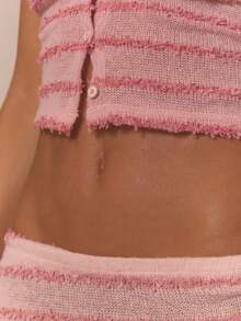 MUSERA 纽扣条纹短袖上衣搭配修身长裙套装，可爱春日假日少女风，Sugar Salt 出品 - 粉色 - 查看 6