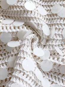 Soleia 女士性感V领系带露背吊带背心和高腰亮片毛衣两件套，适合派对、圣诞节、约会、夜店、海滩、邮轮、下午茶等场合，波西米亚风、浪漫花卉图案，度假钩针两件套，奶油色两件套，亮片两件套，秋冬季沙滩两件套 - 白色 - 查看 8