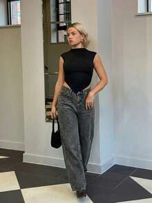 Bethéva High Waist Wide Leg Jeans - Light Grey - View 4