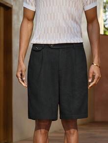 AKNOTIC Business Casual Men's Cream Bermuda Shorts, Relaxed Fit & Button Closure. Lightweight Linen-Blend Fabric, Side Pockets. Perfect For Beach Vacations & Summer Style. - Black - View 8