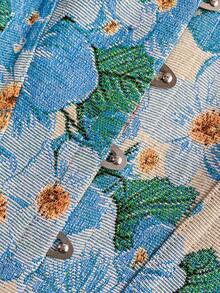 Soleia Áo hai dây cài nút định hình phía trước họa tiết hoa jacquard dành cho nữ - Màu xanh lam - Xem 5
