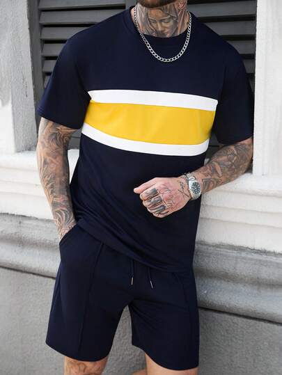 Manfinity CasualCool Men's Navy Blue Spring/Summer Mature T-Shirt Set