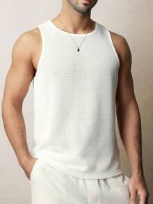 SUMWON 宽松V领无袖镂空针织背心，扎染图案，夏季休闲纯色款 - 白色 - 查看 1