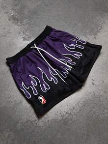 Sport MetroGents Men's Flame Print Drawstring Waist Loose Fit Sports Shorts - Multicolor - View 1