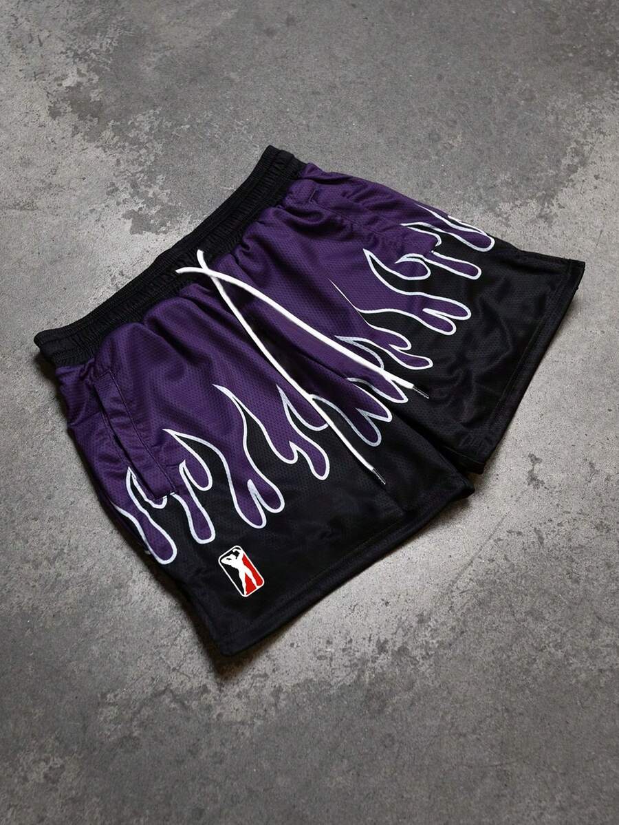 Sport MetroGents Men's Flame Print Drawstring Waist Loose Fit Sports Shorts - Multicolor - View 1