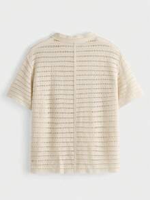 EASEVO 加大码男士棕榈树镂空短袖单排扣开衫 - 杏色 - 查看 7