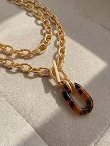 Resyla 1 件优雅金属金链创意厚实多层项链，适合派对和日常佩戴 - 金黃色 - 查看 2