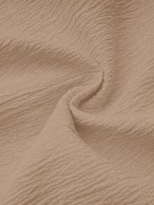 INAWLY 女式秋季纯色纹理时尚纽扣口袋领衬衫 - 卡其色 - 查看 3