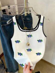 Resyla Áo hai dây nữ kiểu dáng thường ngày in họa tiết việt quất, đa năng, thích hợp mặc ở nhà và hàng ngày. - Nhiều màu - Xem 3