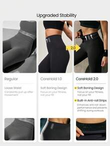 GLOWMODE 24" FeatherFit™-Sculpt Sweat-O-Clock Compressive Anti-Roll Tummy Control No Front Seam Side Pockets Leggings Low Impact Training Running Workout Gym - Black - View 2