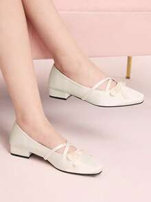 CUCCOO DOLLMOD White Vintage Square Toe Multi-Bow Fashion Ladies Medium Heel Low Heel Mary Jane Spring Shoes - Off-white - View 1