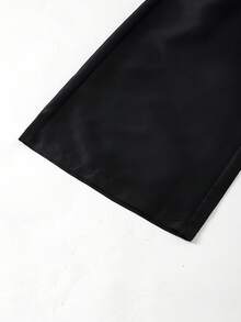 Pantalones anchos y sueltos con pliegues, decoración de botones de perlas falsas y unicolor minimalista para uso diario y casual de niñas preadolescentes - Negro - Ver 4
