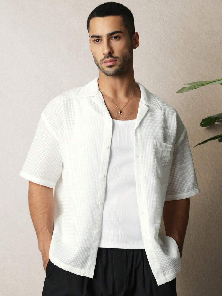 Relaxed Fit Textured Resort Shirt With Revere Collar