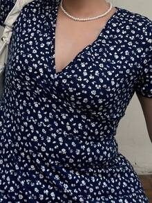 CovetEZ Women Plus Size Casual Holiday Floral Print A-Line Dress, Summer,Beach Dress Sundress,Holiday Outfits Boho - Navy Blue - View 8