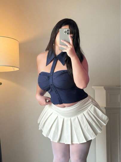 Vibekara Áo kiểu gợi cảm hở lưng cổ yếm dành cho nữ cỡ lớn, thích hợp cho mùa hè.