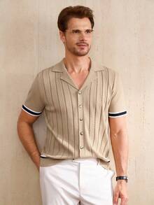 Manfinity CityGents Men's Short Sleeve Hollow-Out Knit Top - Khaki - View 1