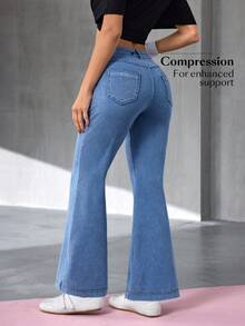 Flexra 女士休闲时尚街头日常通勤低腰喇叭牛仔裤 - 藍色 - 查看 2