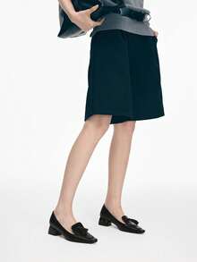 Mnmlis 女士时尚流苏花朵尖头小方头粗跟高跟鞋 - 黑色 - 查看 9