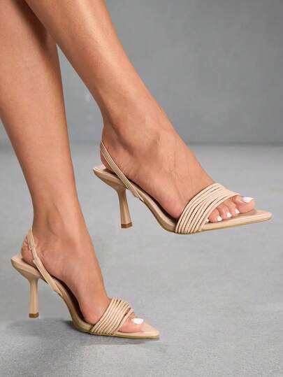 CUCCOO SZL Zapatos de mujer de tacón stiletto puntiagudo de verano de color albaricoque con tira delgada, zapatos de tacón alto sexy de moda para banquetes y fiestas con hebilla para mujer