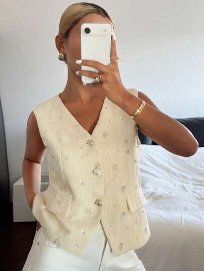 DAZY 女士亮面纯色前扣休闲背心衬衫