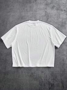 Manfinity ZONE917 Box-Cut Loose Distressed Dark Red Virgin Mary Prayer Light Print Cropped Short Sleeve T-Shirt - White - View 5