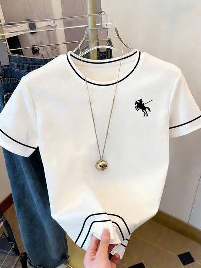 1 Stück Teenager Mädchen Sommer Neu Süß Minimalistisch Lässig Bedrucktes T-Shirt, Doppelstreifen Muster, Flaches Design, Vielseitig Anliegendes T-Shirt, Klassisch Weiß, Alltags Tragen, Schüler Outfit, Outdoor, Lässig Top