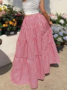 GalTyme 女士加大码樱桃印花圆领上衣和格子裙两件套 - 彩色 - 查看 2