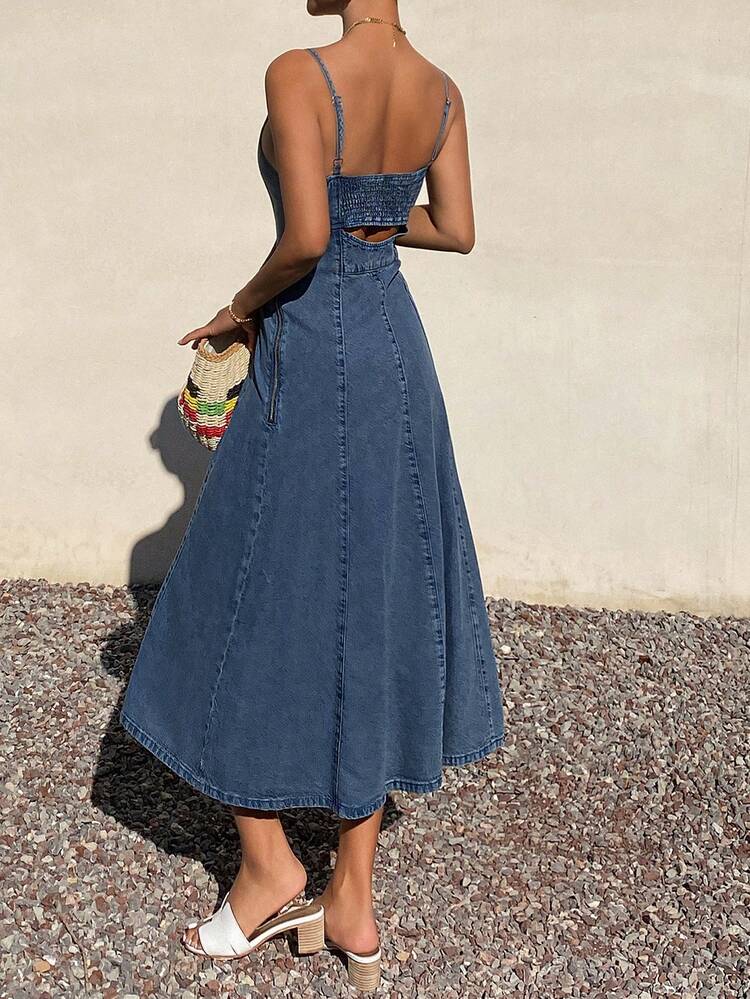 Women's Elegant Washed Denim Sling Dress, Summer