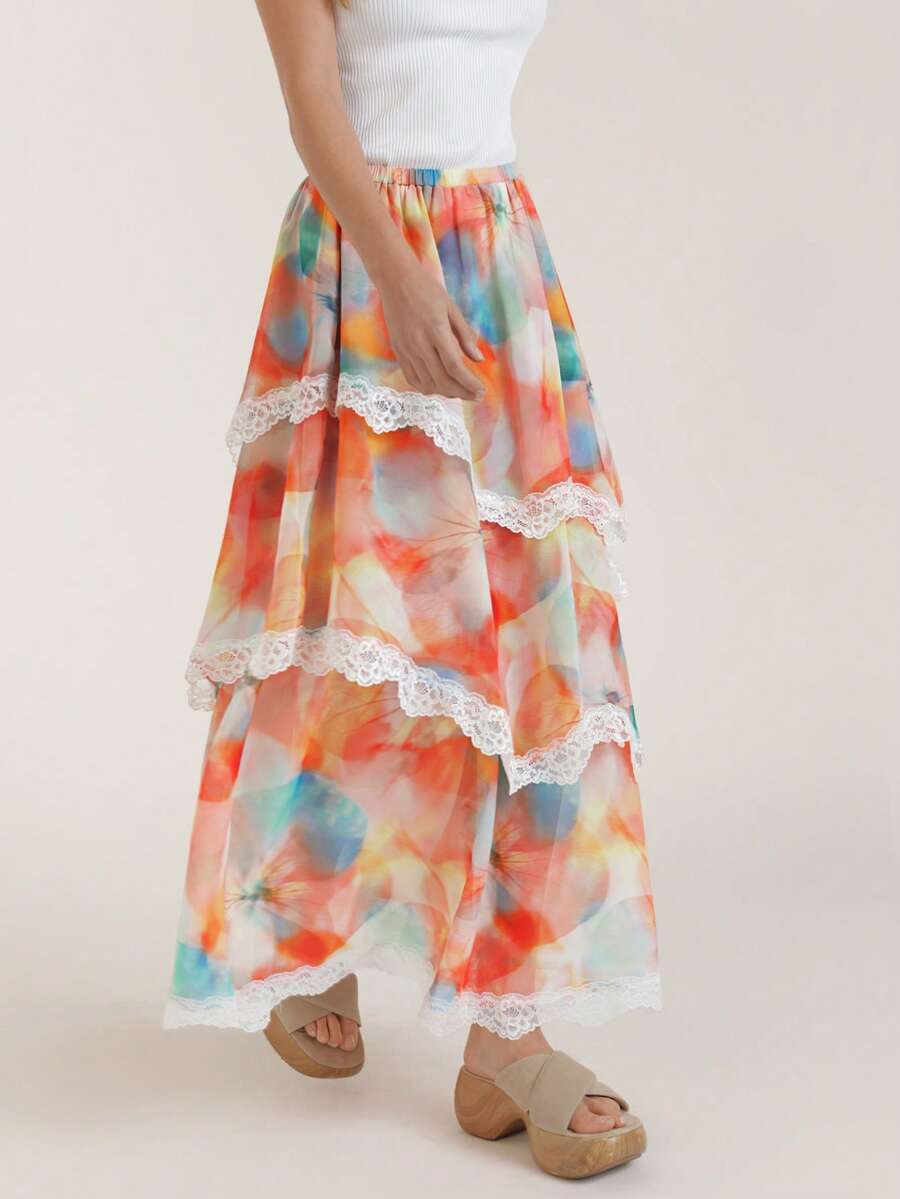 CielaLinda 女士扎染蕾丝休闲百搭约会之夜及外出半身裙 - 彩色 - 查看 1