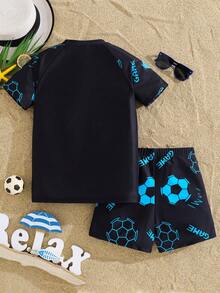 SHEIN Tween Boy Casual Glow-In-The-Dark Basketball Pattern Tankini 2 Pieces Swimsuit, Suitable For Spring/Summer, Beach, Vacation, Date - Multicolor - View 5