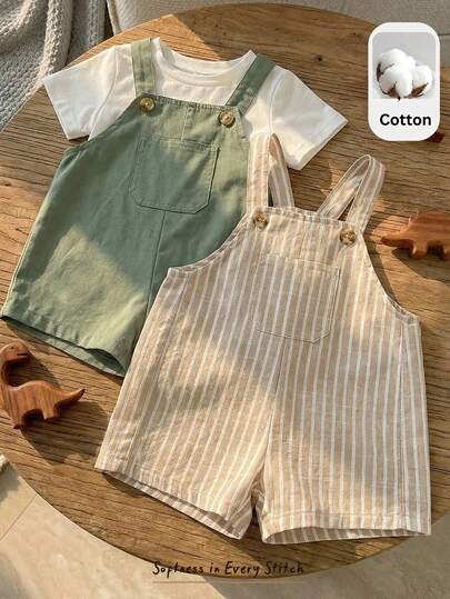 Cozy Pixies Set de 2 piezas de peto y pantalones cortos casuales y versátiles para uso diario de bebé recién nacido