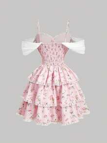 SHEIN MOD Pink Floral Floral Print Tiered Ruffle Dress With Lace Trim And Bow Accent – Coquette Vintage-Inspired Sleeveless Summer Dress For Women, Date Tea Party, Party, Picnic, Festival, Birthday Outfit Beach Dresses Wedding Guest Dress For Women Wedding Party Dress Graduation Dress Vacation Outfits Women Holiday Dresses Country Concert Outfit Bridal Shower Outfit For Bride High Tea Outfits Elegant Birthday Dresses For Ladies Special Occasion,Summer Dresses For Women - Pink - View 5