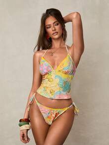 Swim Glamine 2026 SUMMER NEW Women's Lace Trim Cashew Print Tankini Swimwear Set Beach Outfits, Music Festival Outfits, Vacation Outfits, Seaside Dates, Holiday Outfits, Sexy, Elegant, Casual Outfits, Beach Party Outfits, Pool Party Outfits One Shoulder Bikini One Shoulder Swimsuit Two Piece Swimsuit Women Bathing Suits For Women Black Modest Bikini Set - Multicolor - View 5