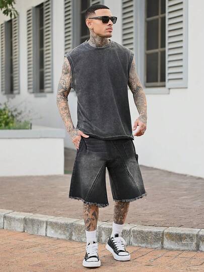 Devon Thys 卓天喜男士深色休闲复古水洗圆领背心