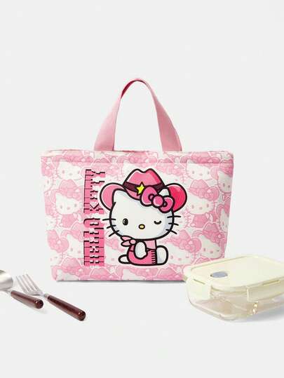 HELLO KITTY AND FRIENDS | SHEIN 1pc Fashionable Sweet Funny Pink Cartoon Printed Lunch Bag, Portable Lunch Bag, Insulated Lunch Box, Bento Bag, Dinner Insulated Bag, Thickened Cute Lunch Fruit Bag For Students, Women Lunch Box, School & Travel Insulated Lunch Bag, Waterproof Insulated Lunch Bag, Functional Bag, Cooler Bag
