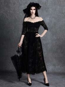 Glisette Đầm ren đen thời trang dành cho nữ - màu đen - Xem 1