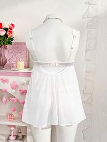 2件套性感蝴蝶结吊带网纱吊带裙套装（女款） - 白色 - 查看 2