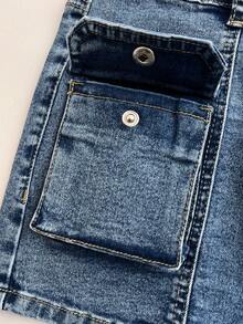 Elamini Y2K Fashion Casual Retro Sexy Cargo Pocket Low-Waist Denim Mini Skirt - Medium Wash - View 5