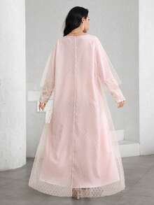 Al Najma Đầm dài tay dáng rộng, thanh lịch, thời trang dành cho nữ, chất liệu lưới jacquard, phối nhiều mảnh. - Hồng - Xem 7